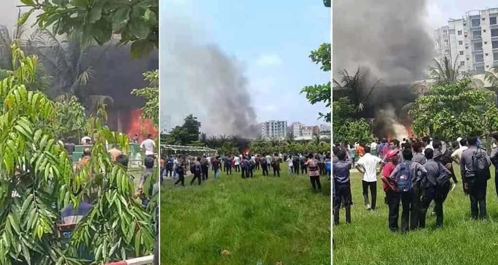 রাজধানীর উত্তরায় বিমান বিধ্বস্ত, ভিডিওতে যা দেখা যাচ্ছে (ভিডিও)