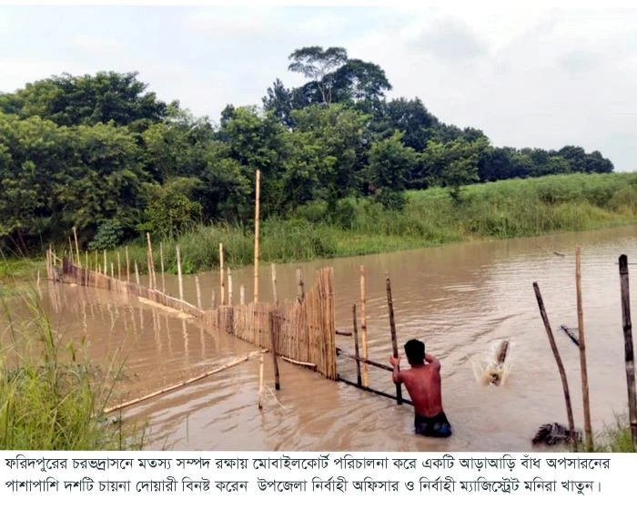 ফরিদপুরে মৎস্য সম্পদ রক্ষায় আড়াআড়ি বাঁধ অপসারণ