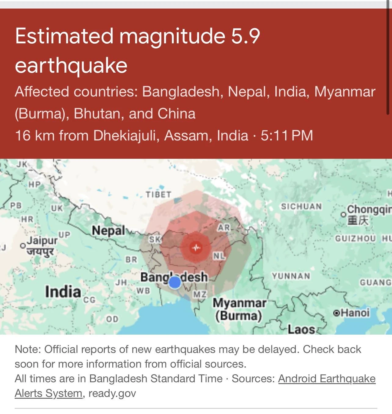 ঢাকাসহ বাংলাদেশের অন্যান্য স্থানে ৫.২ মাত্রার ভূমিকম্প