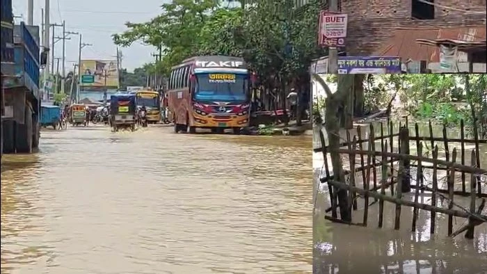 শেরপুরে আকস্মিক পাহাড়ি ঢলে হাট বাজার রাস্তা প্লাবিত