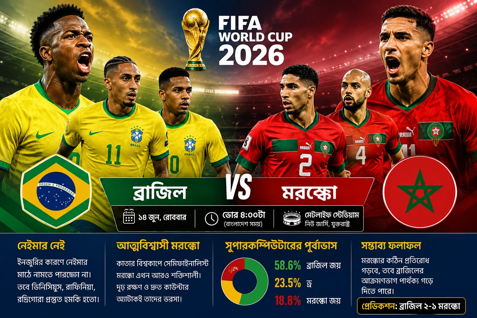 মরক্কোর চ্যালেঞ্জ পেরিয়ে জয় দিয়েই বিশ্বকাপ শুরু করবে ব্রাজিল?