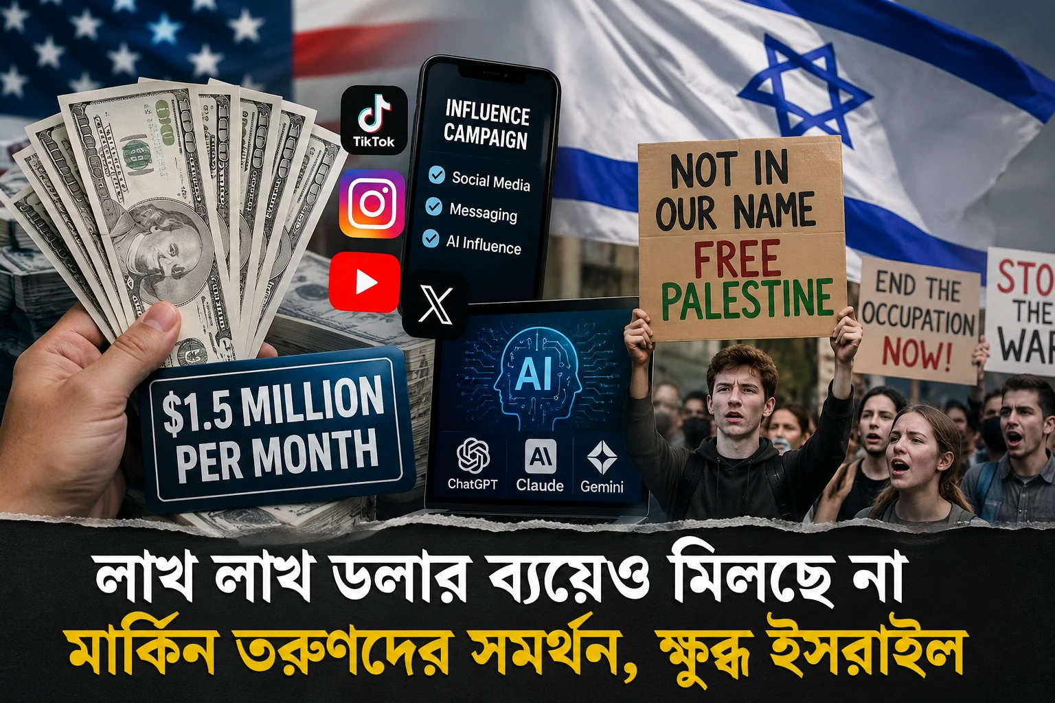 প্রচারণায় কোটি ডলার, তবু মার্কিন তরুণদের মন জয় হলো না ইসরাইলের