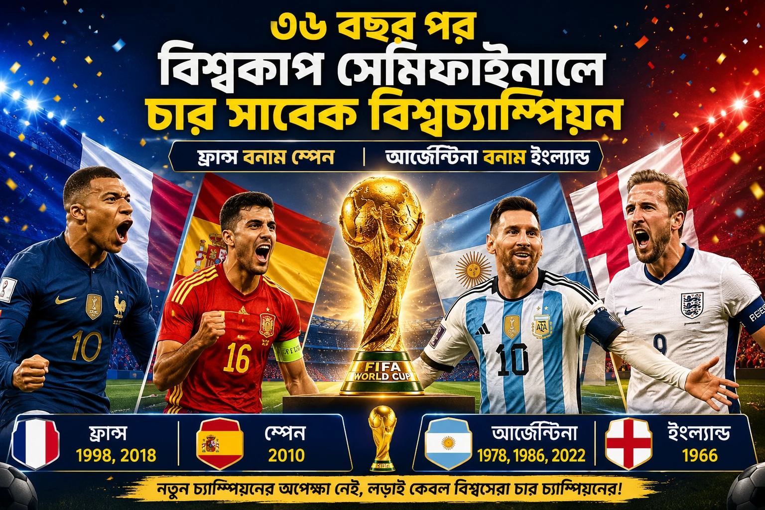 ৩৬ বছর পর বিশ্বকাপ সেমিফাইনালে চার সাবেক বিশ্বচ্যাম্পিয়ন