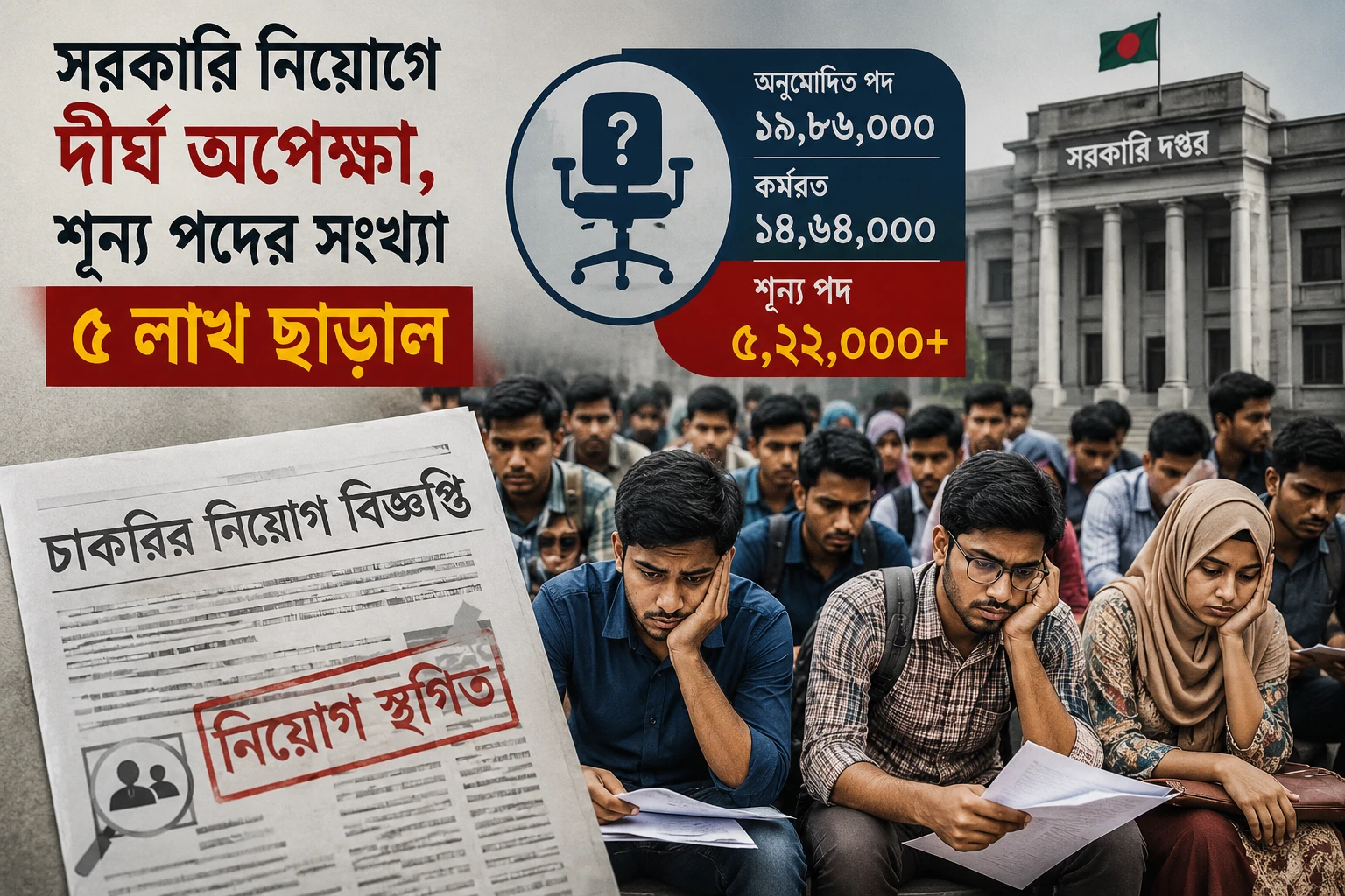 সরকারি নিয়োগে দীর্ঘ অপেক্ষা, শূন্য পদের সংখ্যা ৫ লাখ ছাড়াল