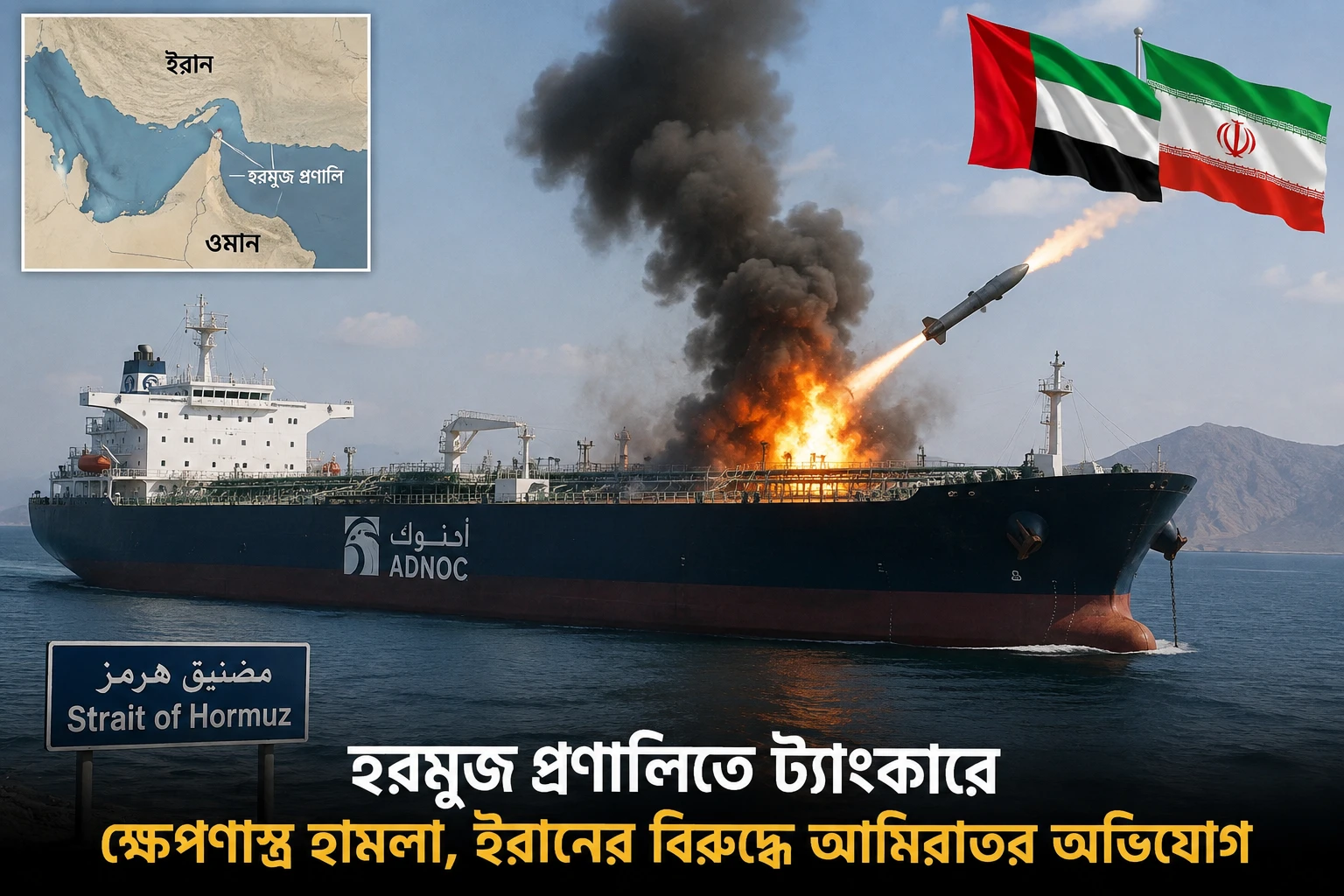 হরমুজ প্রণালিতে ট্যাংকারে ক্ষেপণাস্ত্র হামলা, ইরানের বিরুদ্ধে আমিরাতের অভিযোগ
