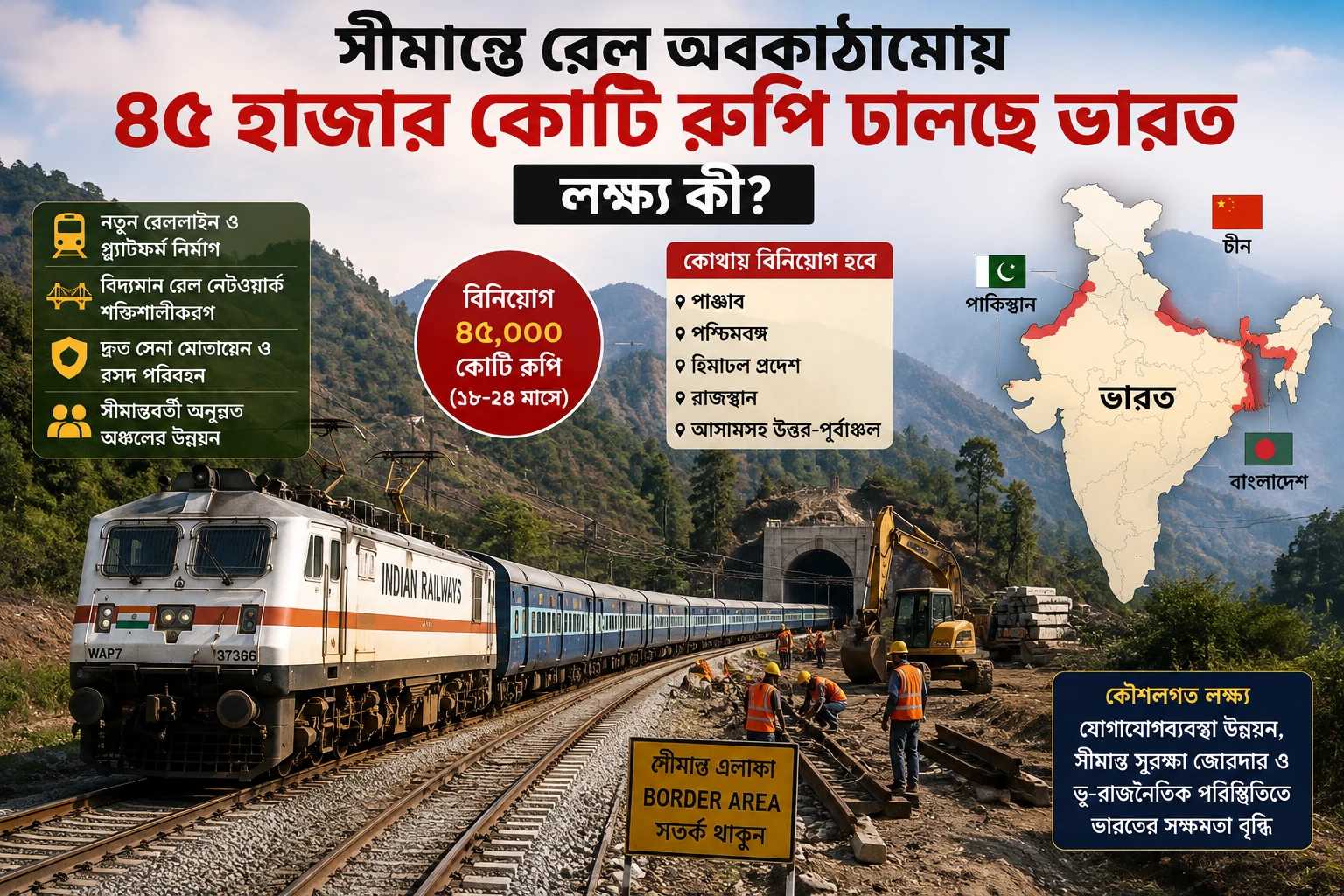 চীন, পাকিস্তান ও বাংলাদেশের সীমান্তে রেল অবকাঠামোয় ৪৫ হাজার কোটি রুপি ঢালছে ভারত, লক্ষ্য কী?