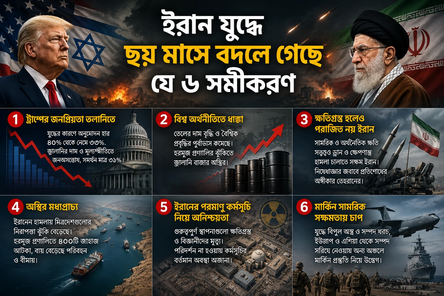 ইরান যুদ্ধে ছয় মাসে বদলে গেছে যে ৬ সমীকরণ