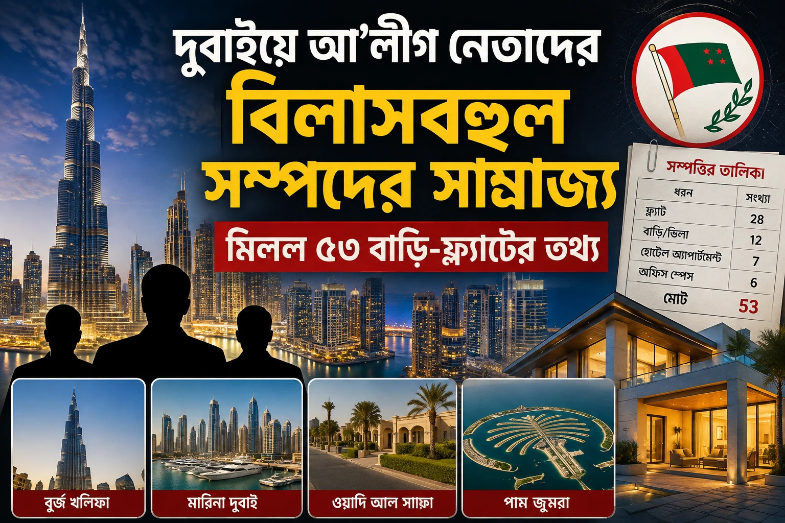 দুবাইয়ে আ’লীগ নেতাদের বিলাসবহুল সম্পদের সাম্রাজ্য, মিলল ৫৩ বাড়ি-ফ্ল্যাটের তথ্য