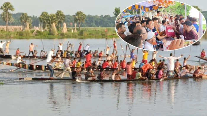বৈঠার ছন্দে মুখর আষাঢ়ের বিল, সালথায় জমজমাট নৌকা বাইচ ও গ্রামীণ মেলা