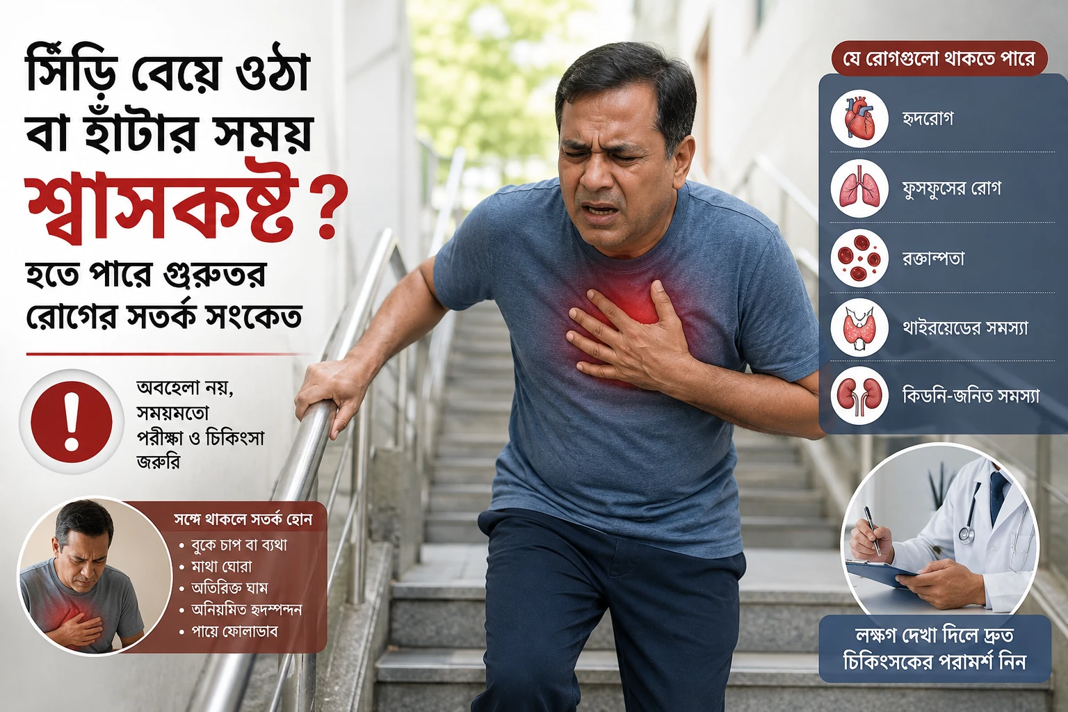 সিঁড়ি বেয়ে ওঠা বা হাঁটার সময় শ্বাসকষ্ট? হতে পারে গুরুতর রোগের সতর্ক সংকেত